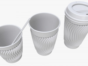biodegradable paper coffee cup with sleeve and cardboard lid Modelo 3D