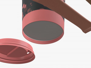 paper coffee cup with lid sugar package wooden stirrer 3D 模型
