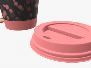 paper coffee cup with lid sugar package wooden stirrer 3D 模型