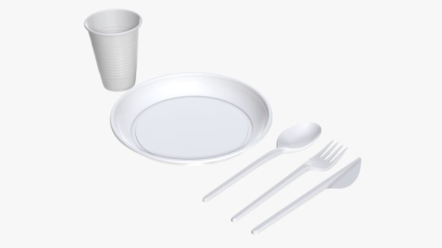 plastic plate knife spoon cup tableware set 3D 모델 .c4d .max .obj .3ds .fbx .stl .blend 