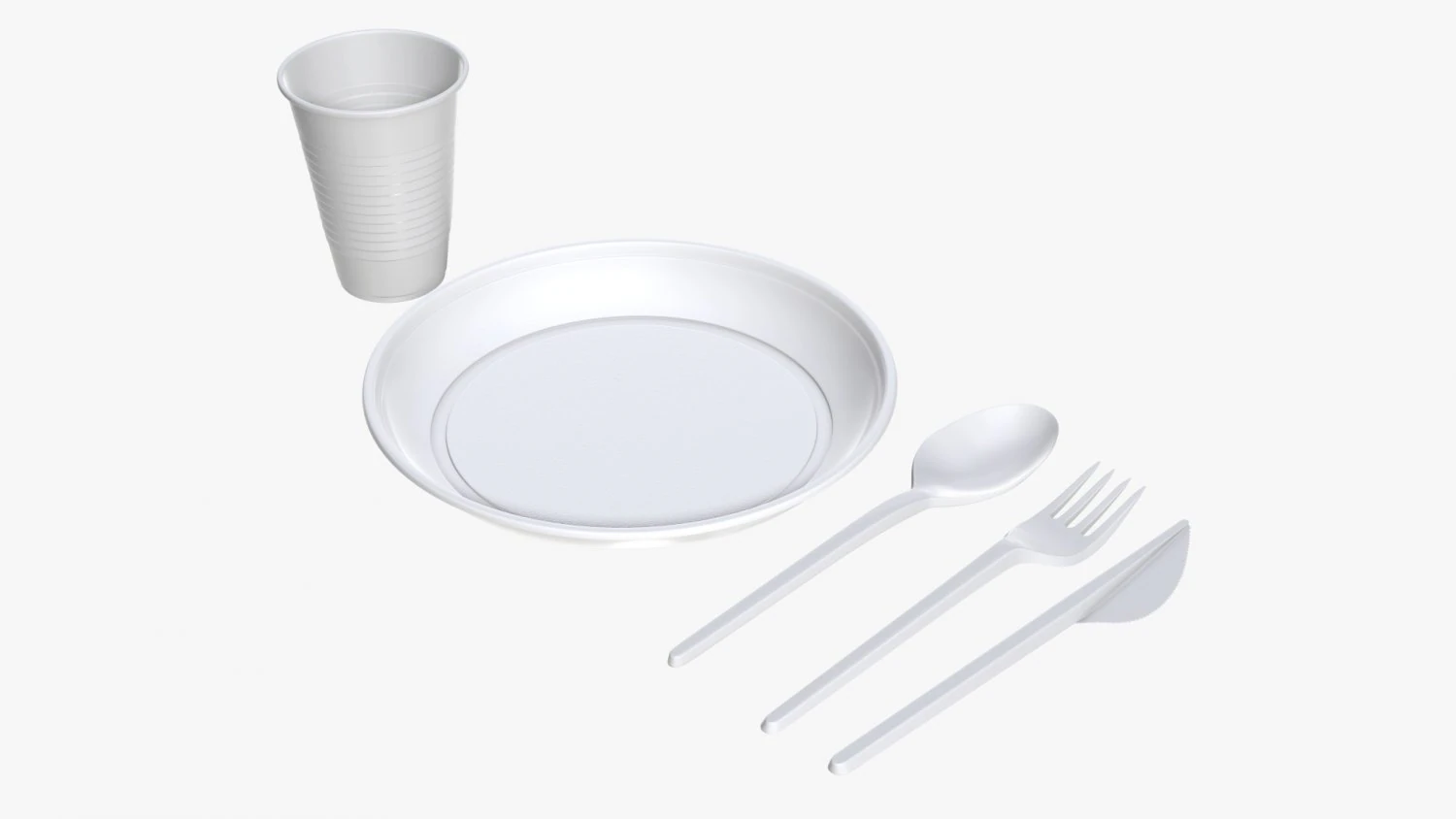 plastic plate knife spoon cup tableware set 3D Model .c4d .max .obj .3ds .fbx .stl .blend 