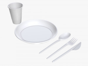 plastic plate knife spoon cup tableware set 3D Model