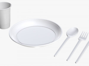 plastic plate knife spoon cup tableware set 3D 모델