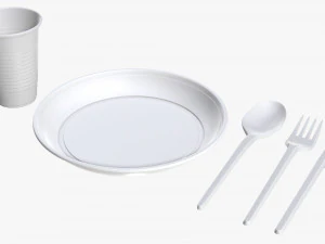 plastic plate knife spoon cup tableware set 3D Model