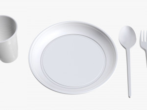 plastic plate knife spoon cup tableware set 3D 모델