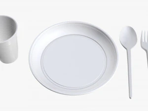 plastic plate knife spoon cup tableware set 3D Model