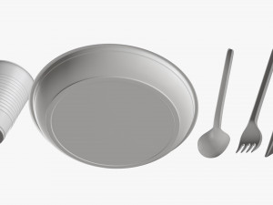 plastic plate knife spoon cup tableware set 3D 모델
