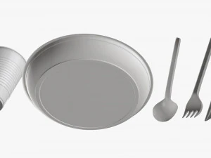plastic plate knife spoon cup tableware set 3D Model