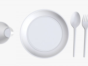 plastic plate knife spoon cup tableware set 3D 모델