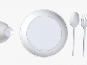 plastic plate knife spoon cup tableware set 3D Model