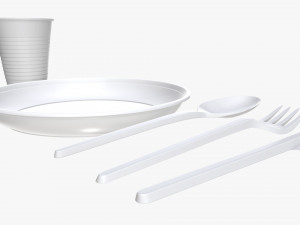 plastic plate knife spoon cup tableware set 3D 모델