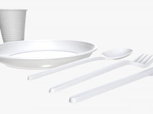 plastic plate knife spoon cup tableware set 3D Model