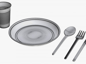 plastic plate knife spoon cup tableware set 3D 모델