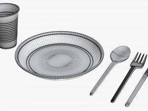 plastic plate knife spoon cup tableware set 3D Model