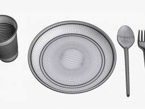 plastic plate knife spoon cup tableware set 3D 모델