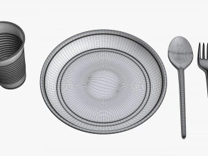 plastic plate knife spoon cup tableware set 3D Model