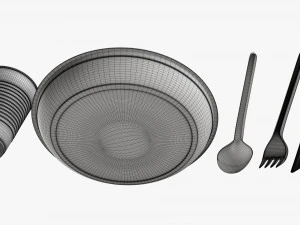 plastic plate knife spoon cup tableware set 3D Model