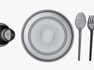 plastic plate knife spoon cup tableware set 3D 모델
