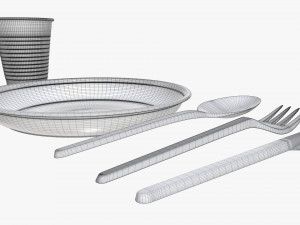 plastic plate knife spoon cup tableware set 3D 모델