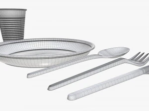 plastic plate knife spoon cup tableware set 3D Model