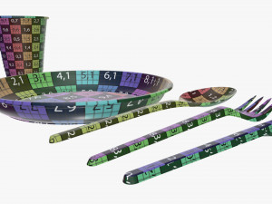 plastic plate knife spoon cup tableware set 3D 모델