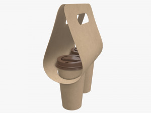 disposable large paper coffee cup plastic lid and holder 3D Модель