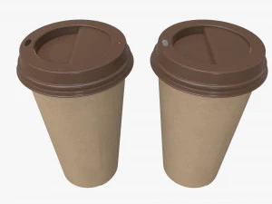 disposable large paper coffee cup plastic lid and holder 3D Model