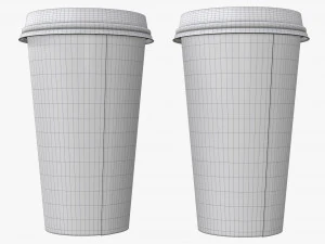 disposable large paper coffee cup plastic lid and holder 3D Model