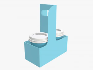 copos de caf&eacute; de papel m&eacute;dio descart&aacute;veis, tampa e suporte de pl&aacute;stico Modelo 3D