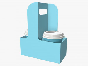disposable medium paper coffee cups plastic lid and holder 3D Модель