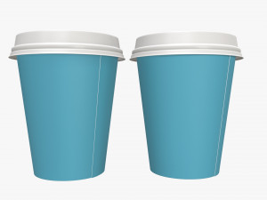 disposable medium paper coffee cups plastic lid and holder 3D Модель
