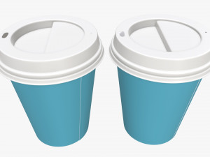disposable medium paper coffee cups plastic lid and holder 3D Модель