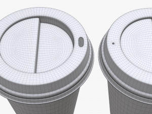disposable medium paper coffee cups plastic lid and holder 3D Модель