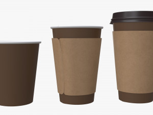 disposable paper coffee cup plastic lid and sleeve Modelo 3D