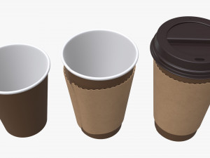 disposable paper coffee cup plastic lid and sleeve Modelo 3D