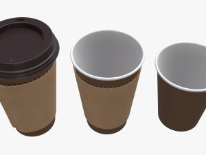 disposable paper coffee cup plastic lid and sleeve Modelo 3D