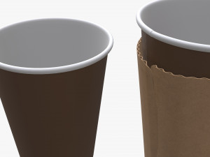 disposable paper coffee cup plastic lid and sleeve Modelo 3D