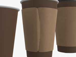 disposable paper coffee cup plastic lid and sleeve Modelo 3D