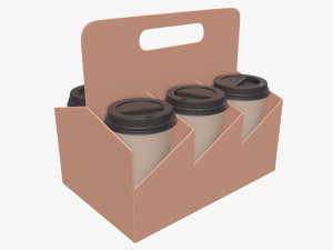 disposable paper coffee cup plastic lid and holder 01 3D Model