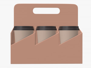 disposable paper coffee cup plastic lid and holder 01 3D Модель