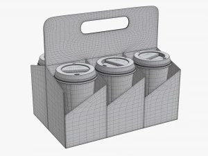 disposable paper coffee cup plastic lid and holder 01 3D Model