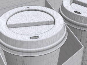 disposable paper coffee cup plastic lid and holder 01 3D Model