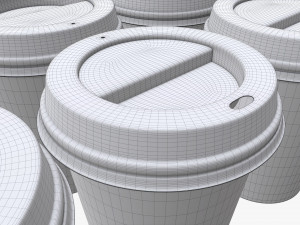 disposable paper coffee cup plastic lid and holder 02 3D Model