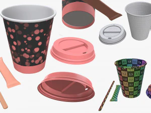 coffee cup lid paper package sachet foil bag stirrer 3D Model