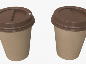 medium recycled paper coffee cup plastic lid and holder 3D Model