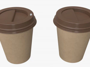 medium recycled paper coffee cup plastic lid and holder 3D Model