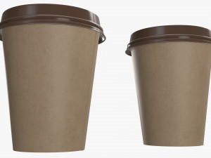 medium recycled paper coffee cup plastic lid and holder 3D Model