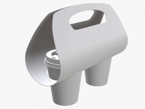 medium recycled paper coffee cup plastic lid and holder 3D Model