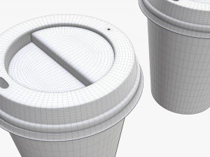 medium recycled paper coffee cup plastic lid and holder 3D Model