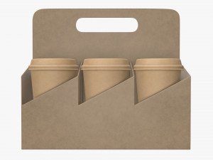 biodegradable large paper coffee cup with lid in holder 3D Model